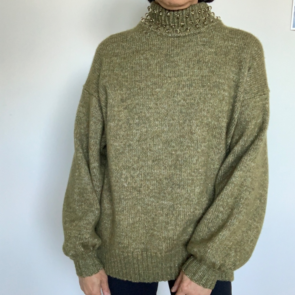 See by Chloe Wool Cotton Beaded Collar Long Sleeve Sweater NWT